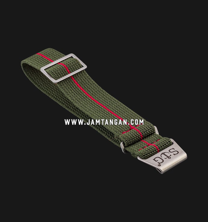 Strap Guy MN-OLG-RED-22A Olive Green Nylon Red Stripe Silver Folding Clasp