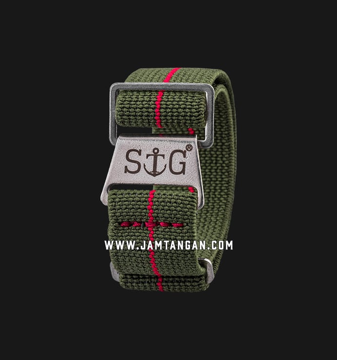 Strap Guy MN-OLG-RED-22A Olive Green Nylon Red Stripe Silver Folding Clasp