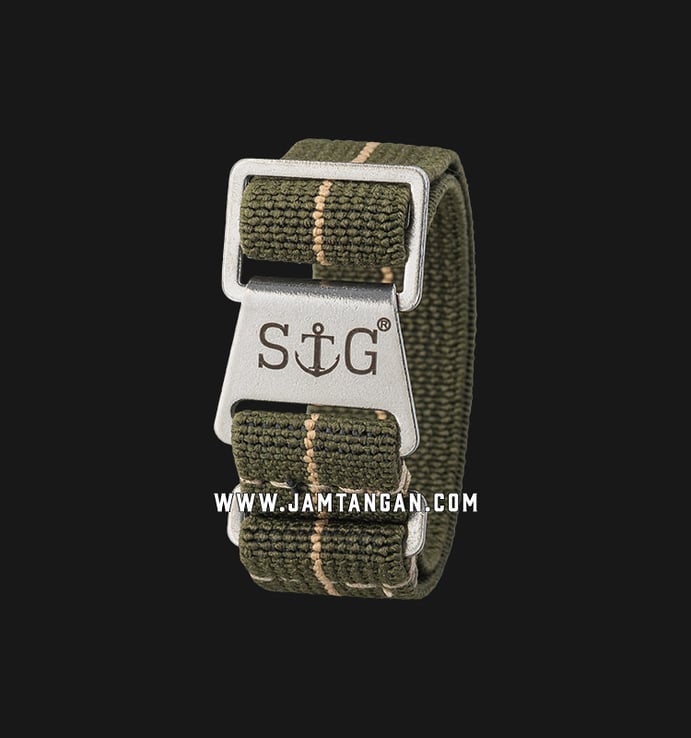 Strap Guy MN-OLG-SND-18A Olive Green Nylon Sand Stripe Silver Folding Clasp