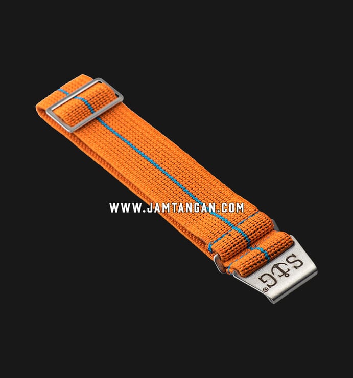 Strap Guy MN-ORG-CYN-22A Orange Nylon Cyan Stripe Silver Folding Clasp