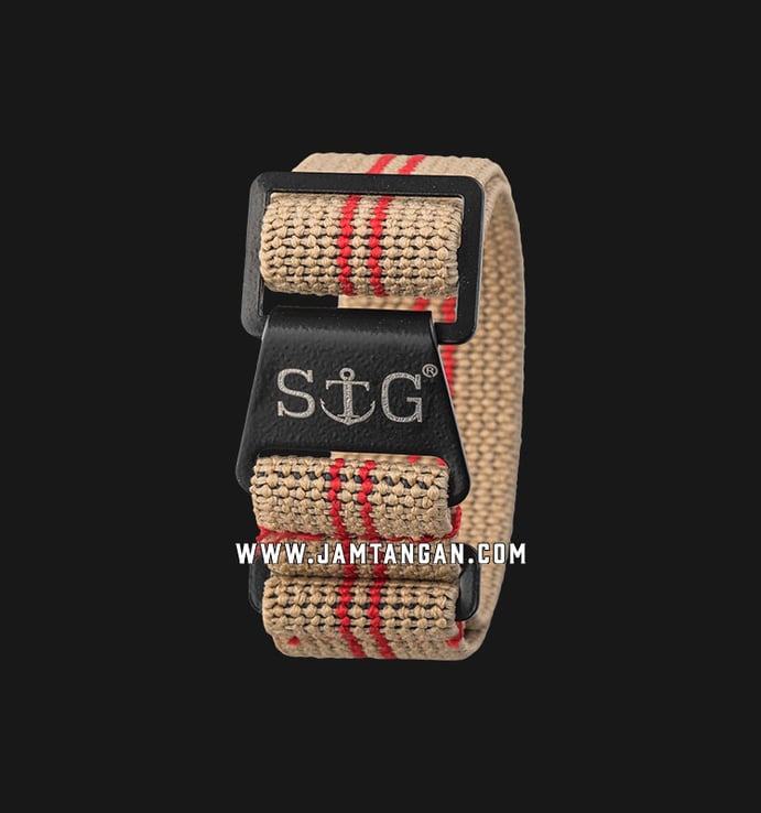 Strap Guy MN-SND-RED2-18B Sand Nylon 2 Red Stripe Black Folding Clasp