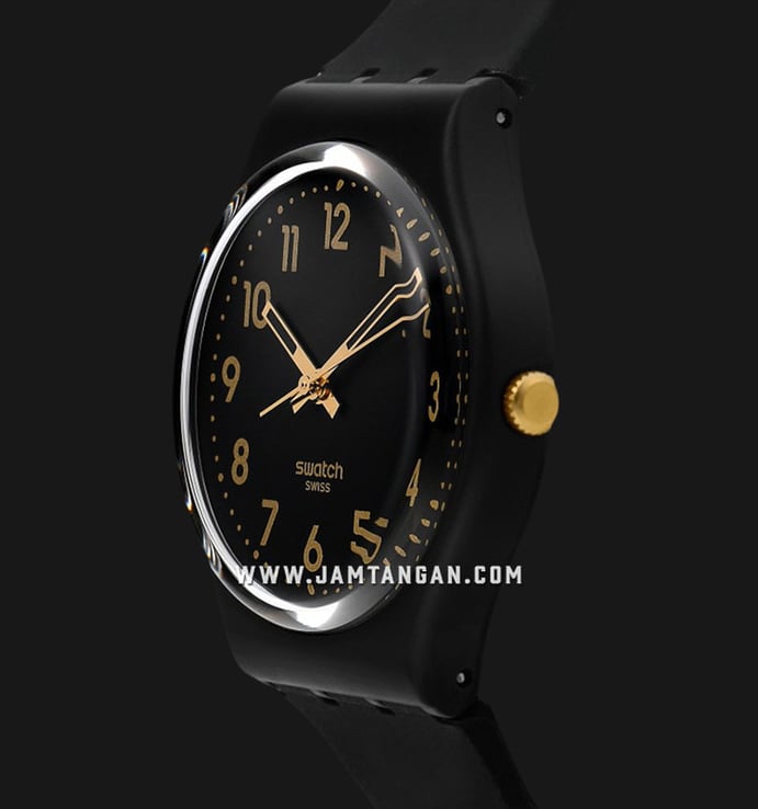 Swatch GB274 Classic Golden Tac Black Dial Black Silicone Strap