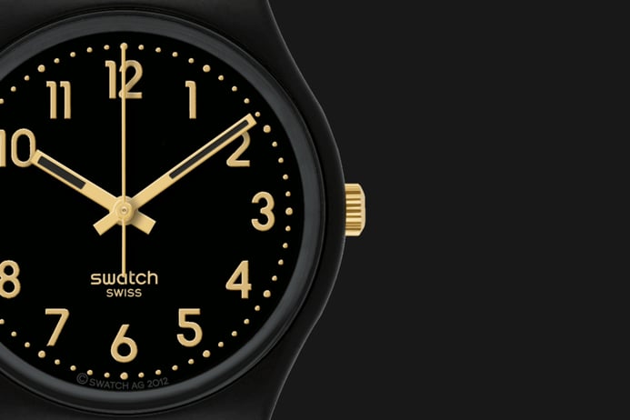 Swatch GB274 Classic Golden Tac Black Dial Black Silicone Strap