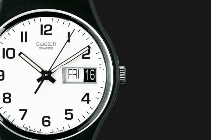 Swatch GB743 Once Again Classy White Dial Black Plastic Strap