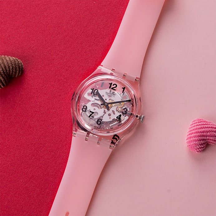 Swatch GP158 Pink Board Transparent Dial Pink Silicone Strap