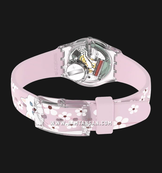 Swatch LP156 Minou Minou Pink Dial Light Pink With Three White Cats Silicone Strap