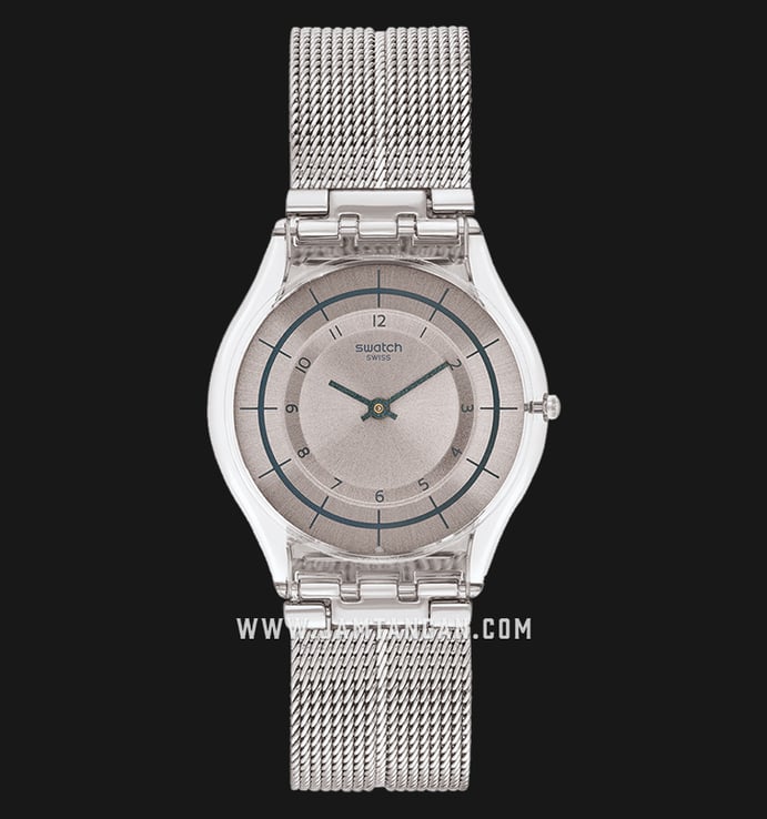 Swatch SFE109M Sky Net Sun Brushed Silver Dial Mesh Strap