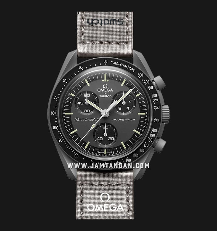 Swatch X Omega Bioceramic Moonswatch SO33A100 Speedmaster Black Dial Grey Velcro Strap