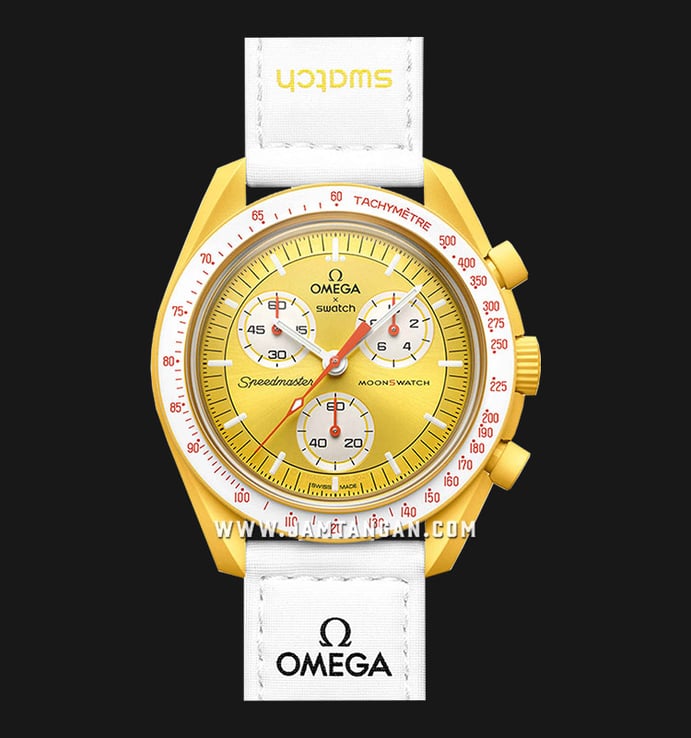 Swatch X Omega Bioceramic Moonswatch SO33J100 Speedmaster Yellow Dial White Velcro Strap