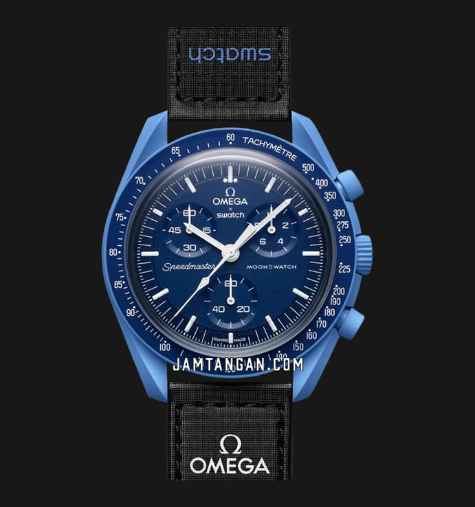 Swatch X Omega Bioceramic Moonswatch SO33N100 Mission To Neptune Speedmaster Blue Dial Velcro Strap