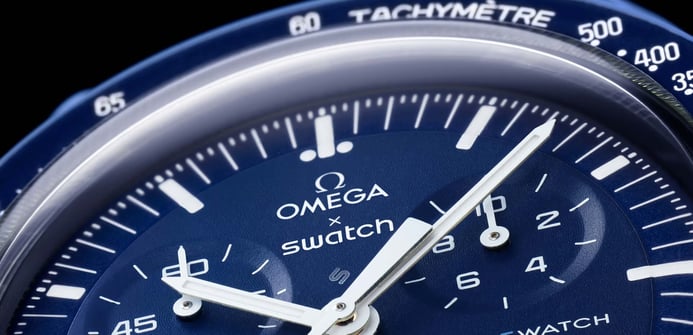 Swatch X Omega Bioceramic Moonswatch SO33N100 Mission To Neptune Speedmaster Blue Dial Velcro Strap