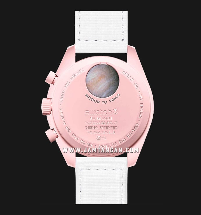 Swatch X Omega Bioceramic Moonswatch SO33P100 Speedmaster Light Pink Dial White Velcro Strap