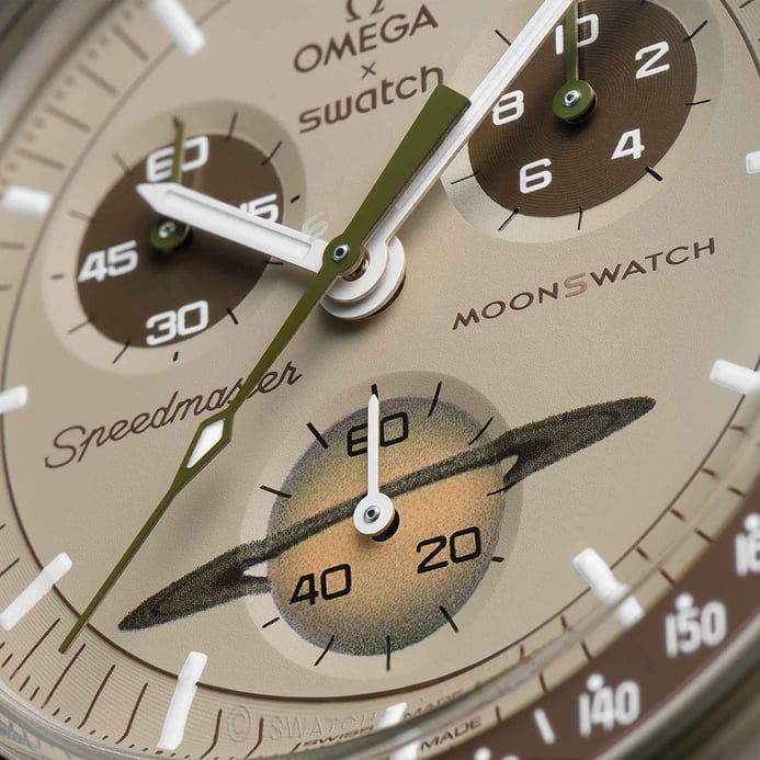 Swatch X Omega Bioceramic Moonswatch SO33T100 Speedmaster Beige Dial Brown Velcro Strap