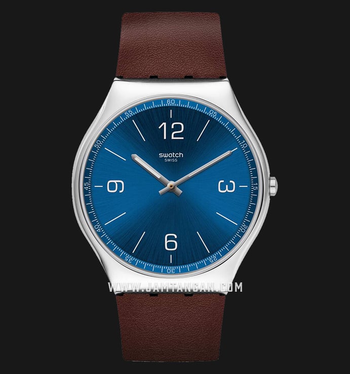 Swatch Skin SS07S101 Wind Men Blue Dial Brown Leather Strap
