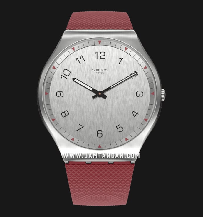Swatch Skin SS07S105 Rouge Men Grey Dial Red Rubber Strap