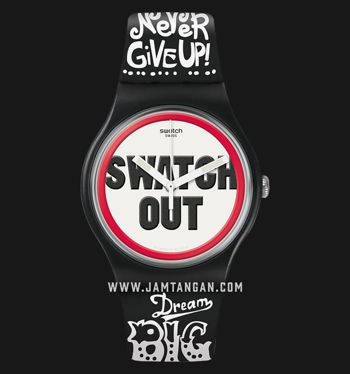 Swatch Originals SUOB160 Swatch Out White Dial Black Motif Rubber Strap