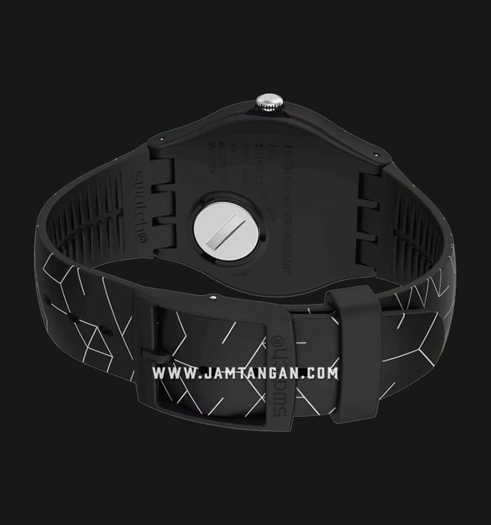Swatch SUOB161 Cnosso Black Geometric Pattern Dial Black Motif Silicone Strap