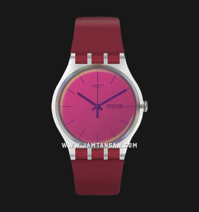 Swatch SUOK717 Polared Men Purple Dial Red Maroon Rubber Strap