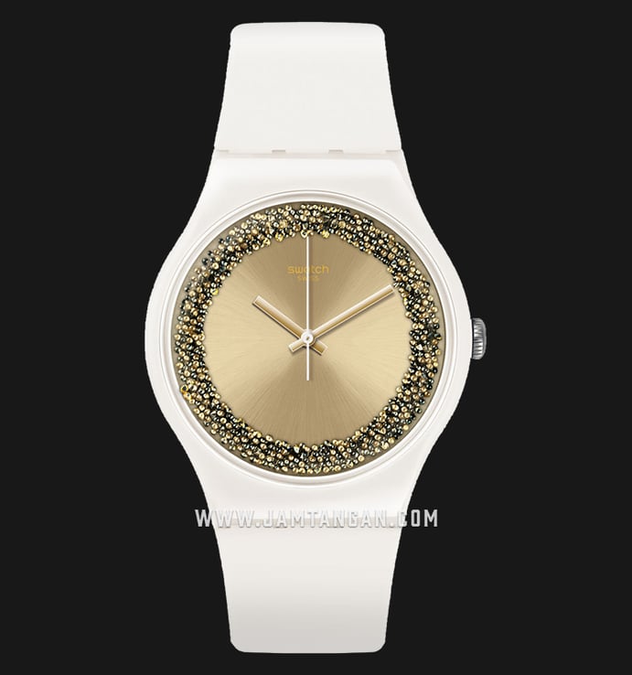 Swatch SUOW168 Sparklelightening Men Gold Dial White Rubber Strap