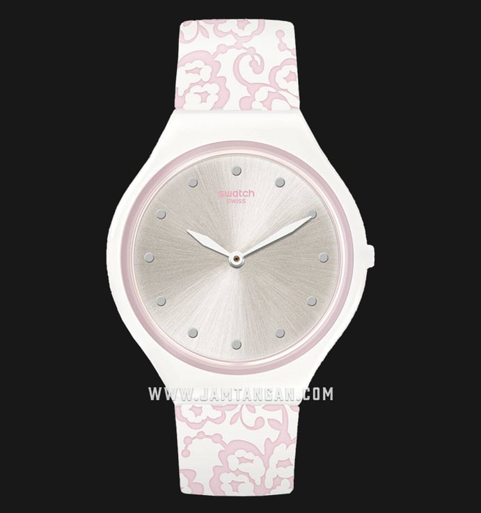 Swatch Skin SVOW102 Skindentelle Silver Dial Dual Tone Pattern Rubber Strap