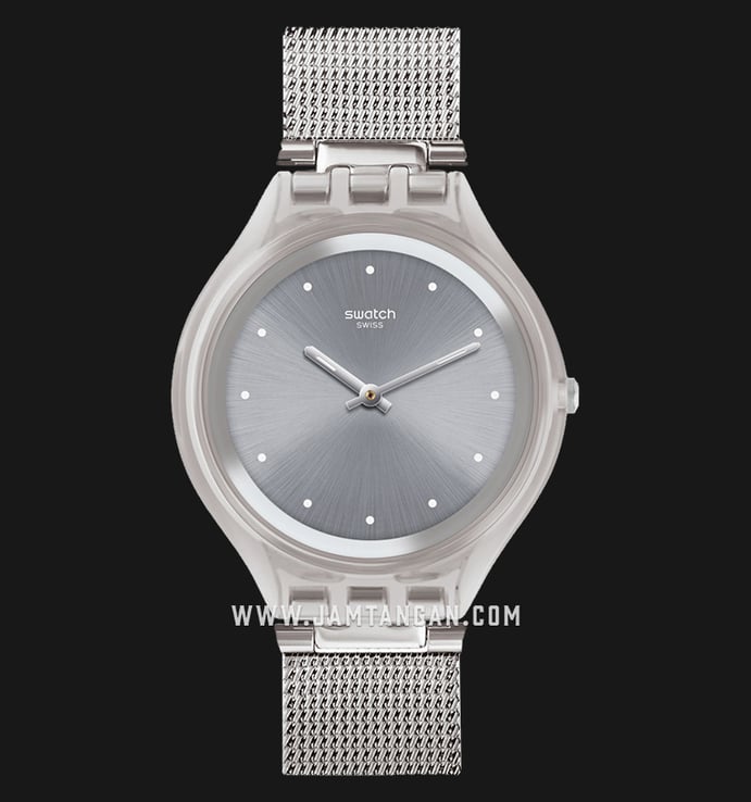 Swatch Skinsparkly SVUK103M Sun Brushed Grey Dial Stainless Steel Mesh Strap