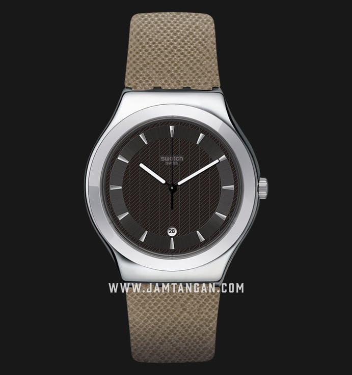 Swatch YWS448 Masterclass Men Black Dial Taupe Leather Strap