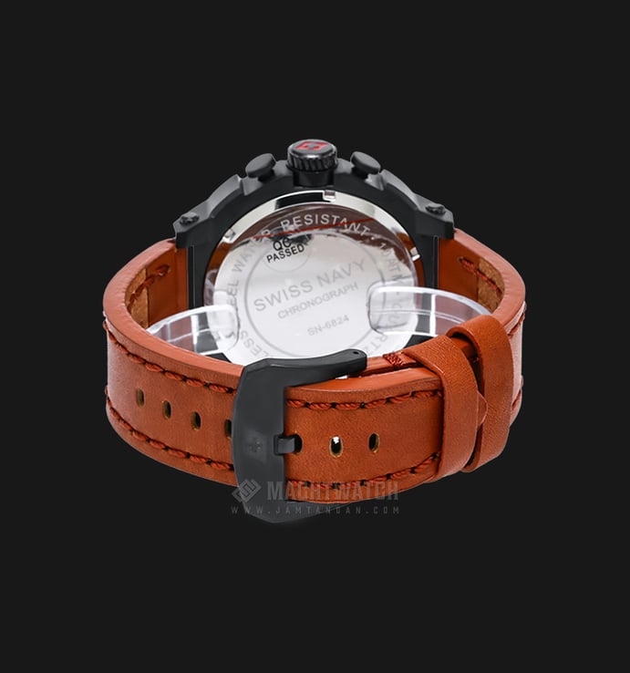 SWISS NAVY 6824MABORBN Man Chronograph Black Dial Brown Leather Strap