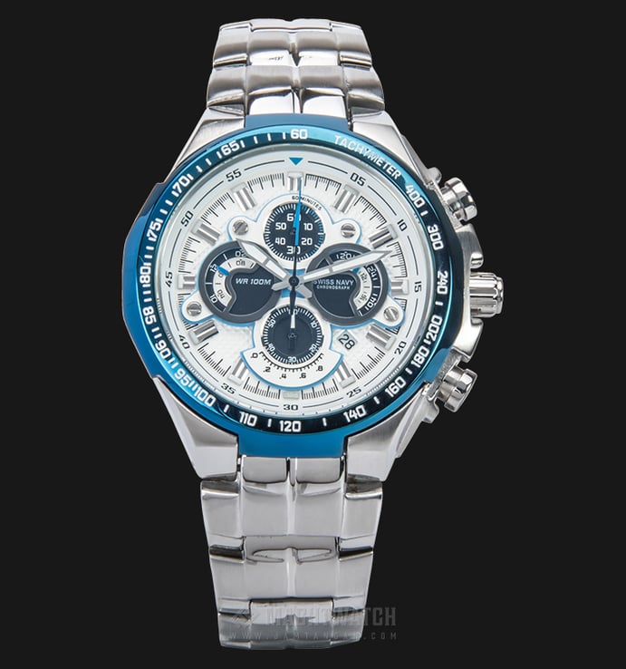 SWISS NAVY 8001MSSWH Men Chronograph White Dial Stainless Steel