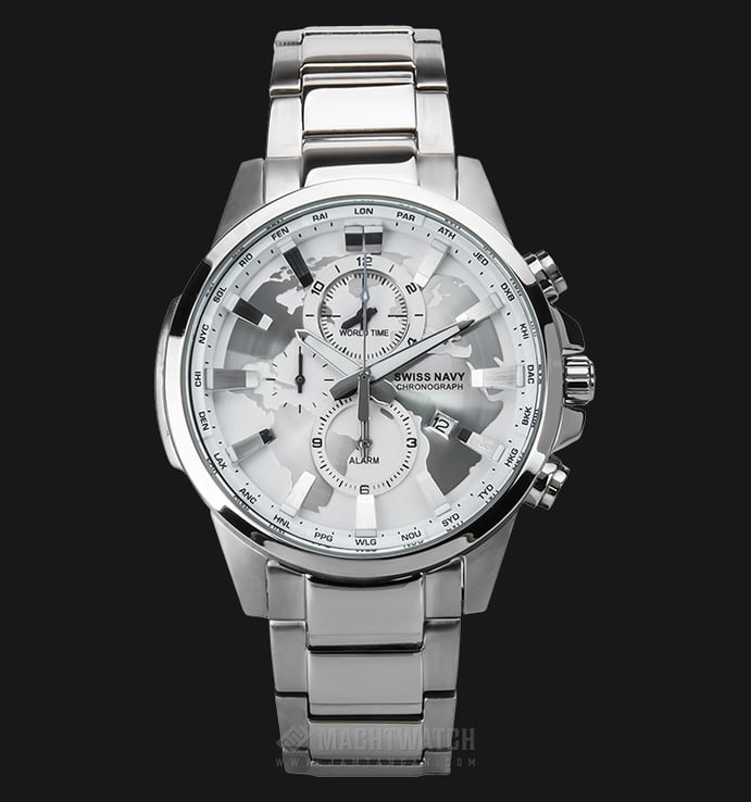 SWISS NAVY 8007MSSWH Men Chronograph White-Map Dial Stainless Steel