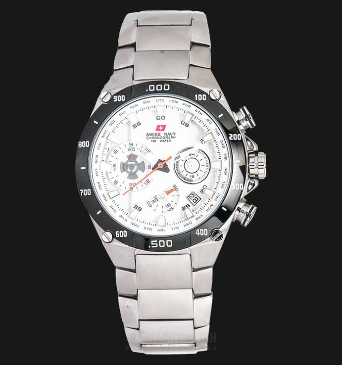 SWISS NAVY 8301MSSWH Man Chronograph White Pattern Dial Stainless Steel