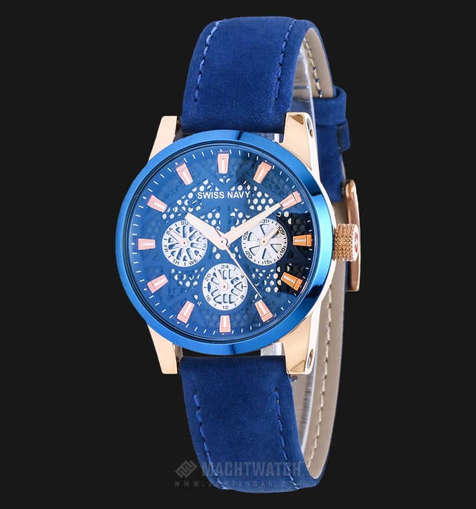 SWISS NAVY 8310LRGBL Ladies Blue Dial Rose Gold Case Blue Leather Strap