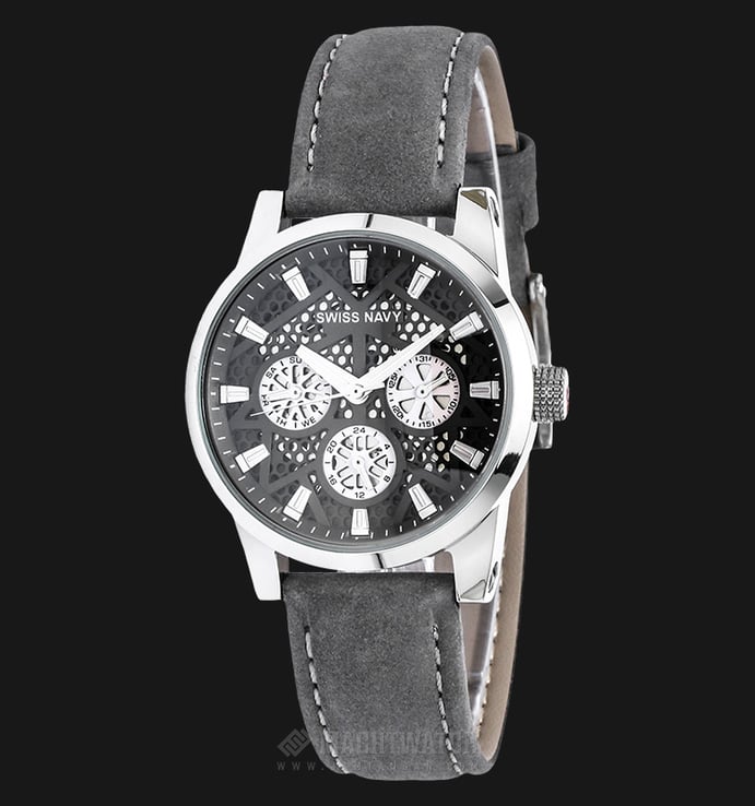 SWISS NAVY 8310LSSGY Ladies Black Dial Grey Leather Strap