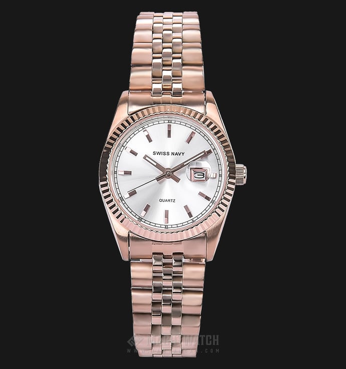 SWISS NAVY 8325LRGWH Ladies Silver Dial Rose Gold Stainless Steel Strap