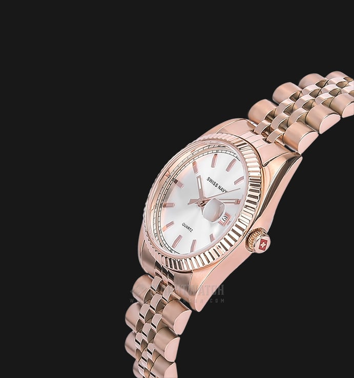 SWISS NAVY 8325LRGWH Ladies Silver Dial Rose Gold Stainless Steel Strap
