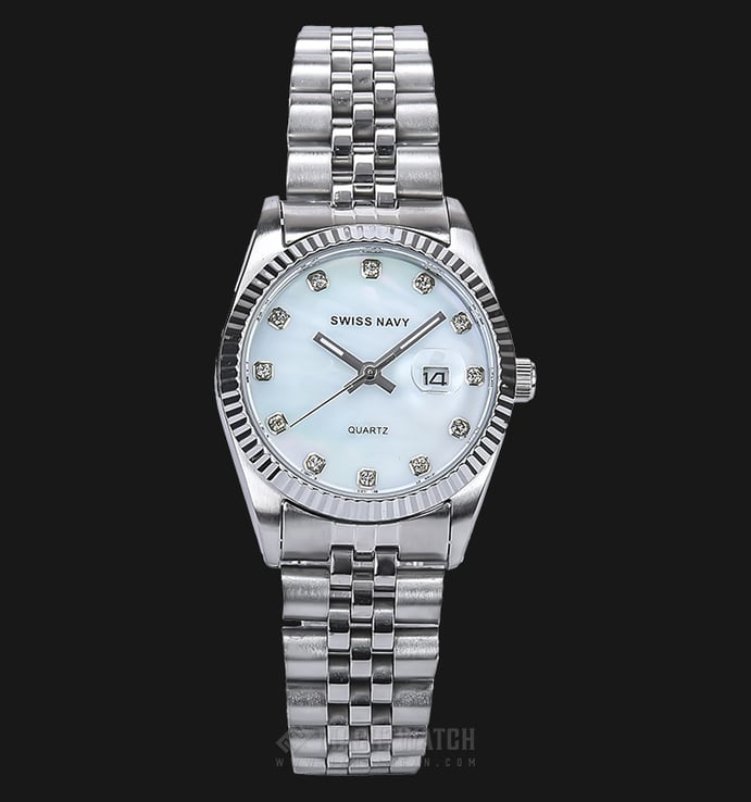 SWISS NAVY 8325LSSWH Ladies White Mother of Pearl Dial Stainless Steel Strap