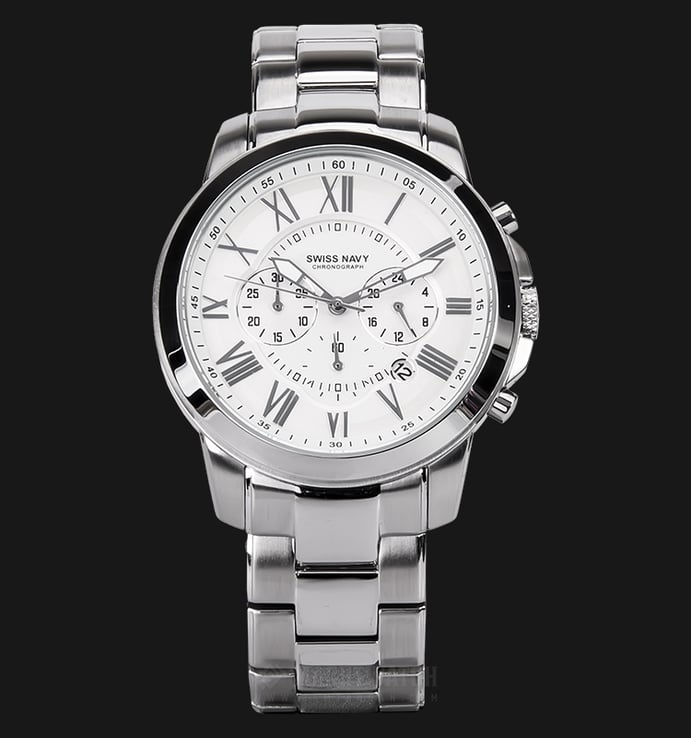 SWISS NAVY Chronograph 8333MSSWH Men White Dial Stainless Steel Strap