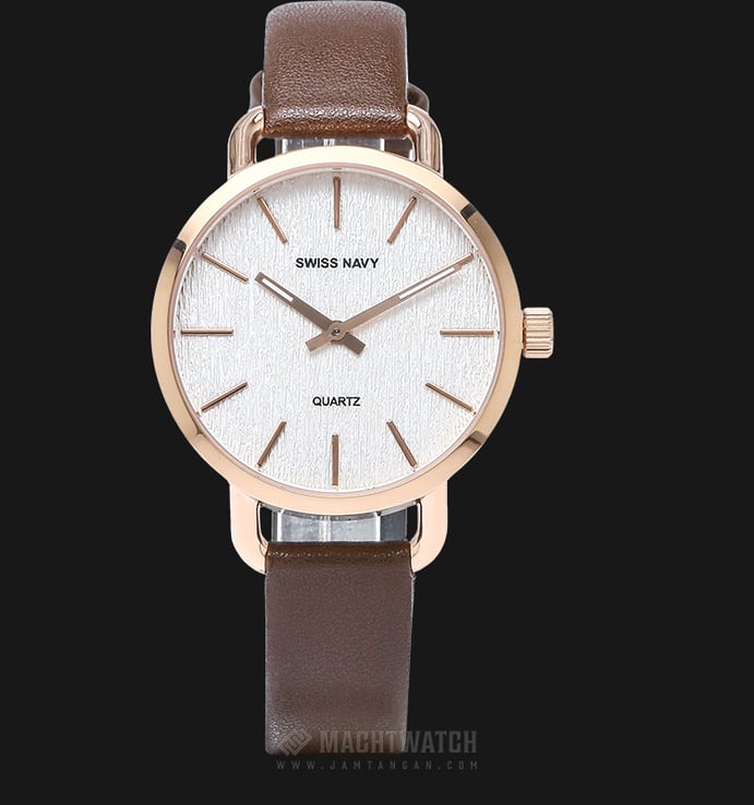 SWISS NAVY 8334LRGWHBN Ladies White Dial Rose Gold Case Brown Leather Strap
