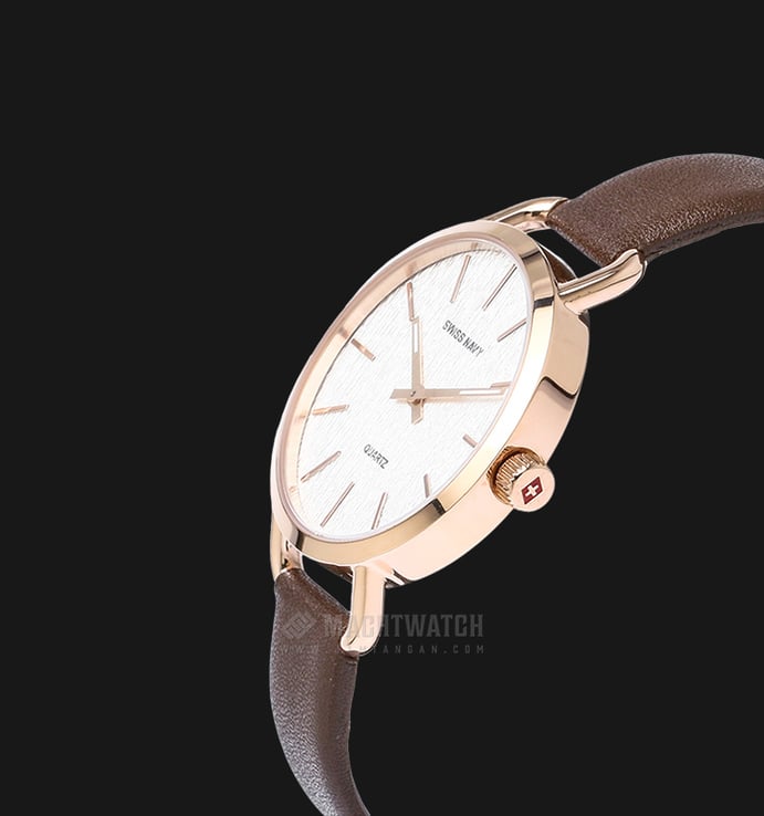 SWISS NAVY 8334LRGWHBN Ladies White Dial Rose Gold Case Brown Leather Strap