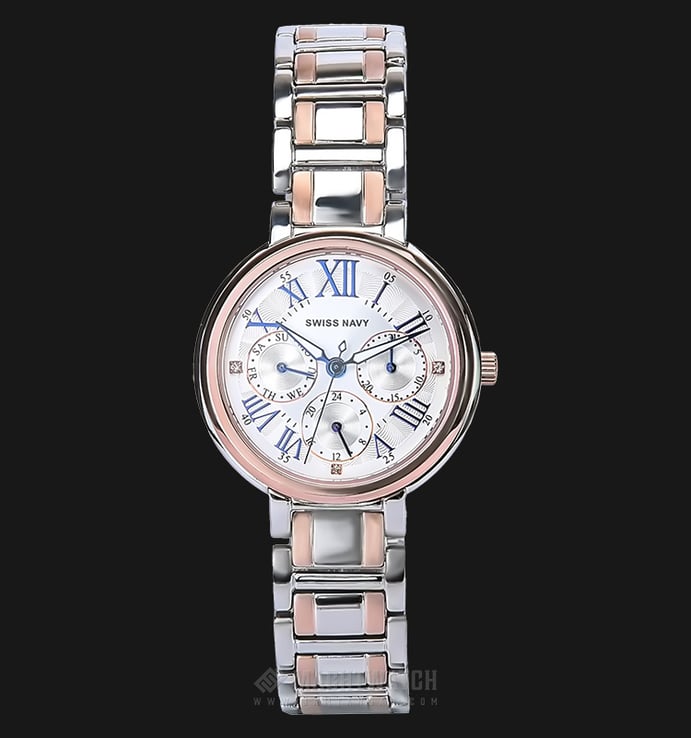 SWISS NAVY 8346LTGRGWH Ladies Silver Dial Dual Tone Stainless Steel Strap