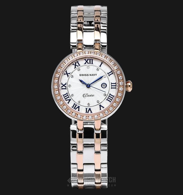 SWISS NAVY Desire 8347LTGRGWH Ladies White Dial Dual Tone Stainless Steel