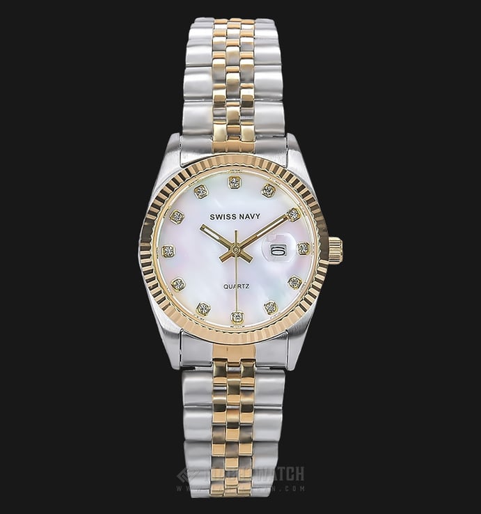 SWISS NAVY 8348LTGGPWH Ladies White Mother of Pearl Dial Dual Tone Stainless Steel Strap