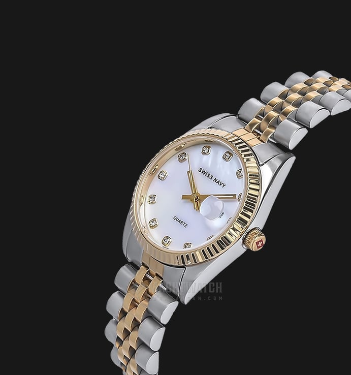 SWISS NAVY 8348LTGGPWH Ladies White Mother of Pearl Dial Dual Tone Stainless Steel Strap