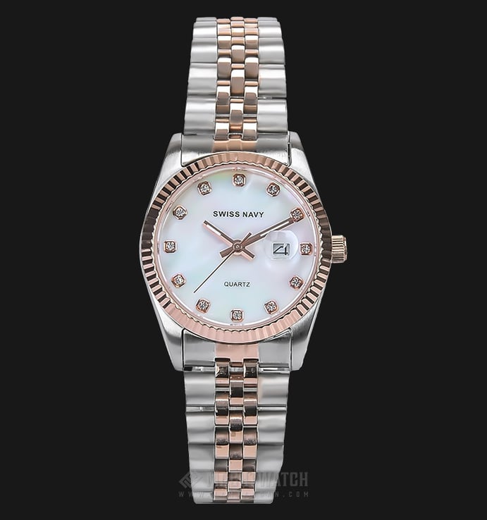 SWISS NAVY 8348LTGRGWH Ladies White Mother of Pearl Dial Dual Tone Stainless Steel Strap