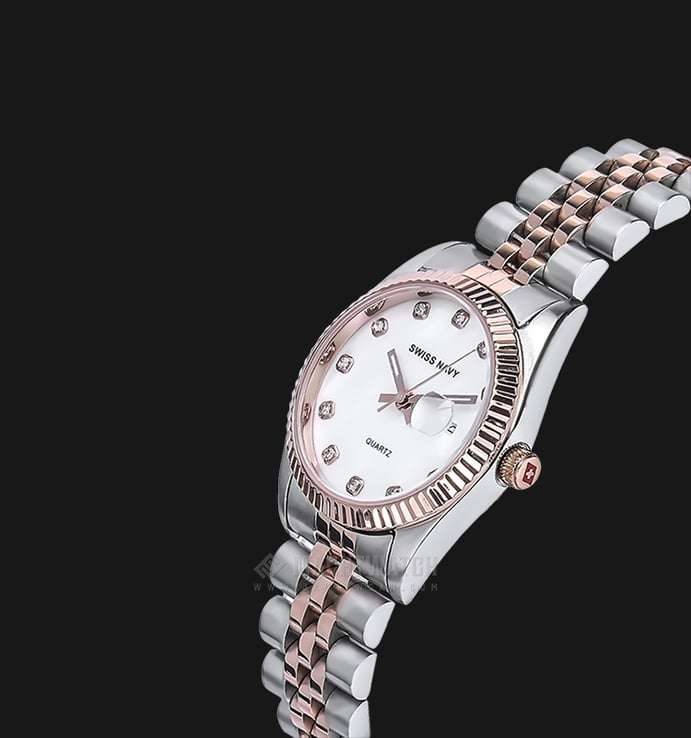 SWISS NAVY 8348LTGRGWH Ladies White Mother of Pearl Dial Dual Tone Stainless Steel Strap
