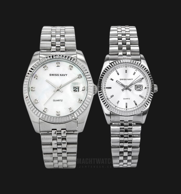 SWISS NAVY 8348MSSWH_8348LSSWH Couple White Dial Stainless Steel Strap
