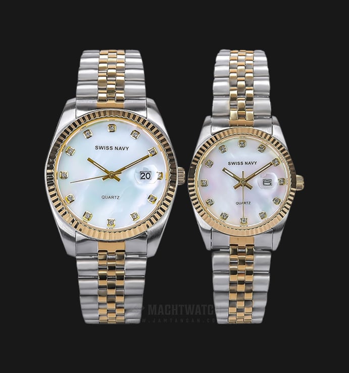 SWISS NAVY 8348MTGGPWH_8348LTGGPWH Couple White Mother of Pearl Dial Dual Tone Stainless Steel Strap