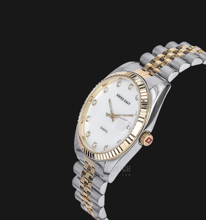 SWISS NAVY 8348MTGGPWH_8348LTGGPWH Couple White Mother of Pearl Dial Dual Tone Stainless Steel Strap