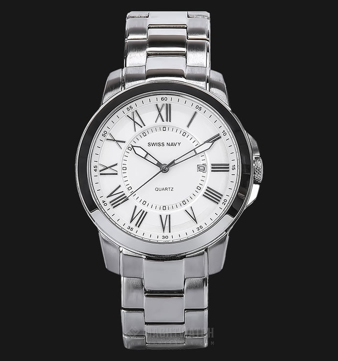 SWISS NAVY 8349MSSWH Men White Dial Stainless Steel Strap