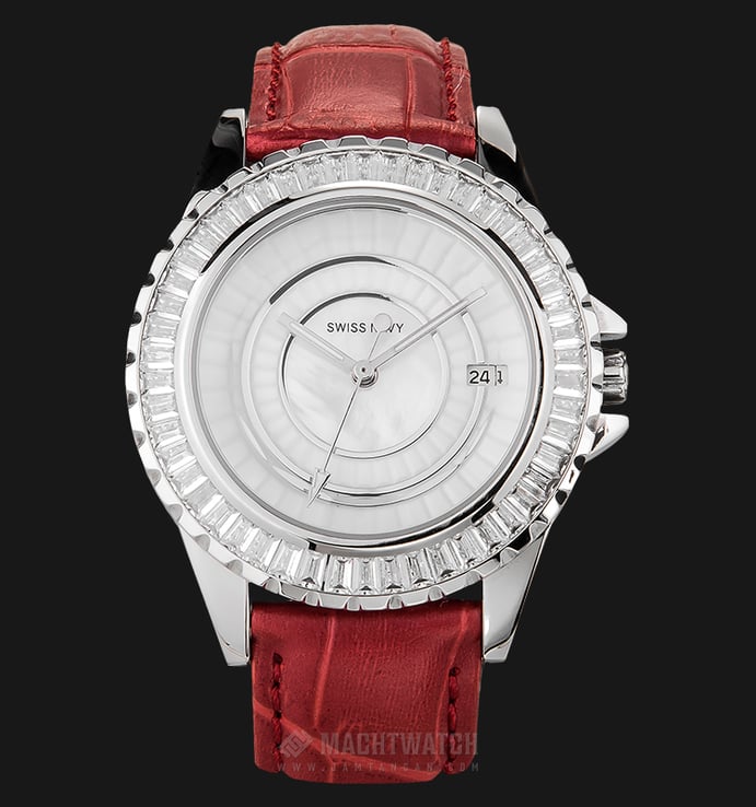 SWISS NAVY 8561LSSRD Ladies White Dial Stainless Steel Case Red Leather Strap