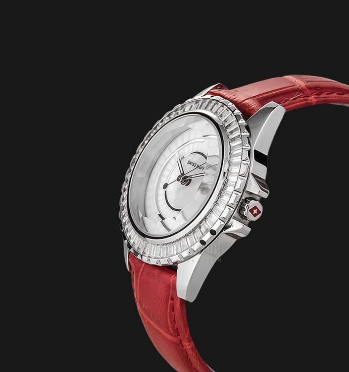 SWISS NAVY 8561LSSRD Ladies White Dial Stainless Steel Case Red Leather Strap